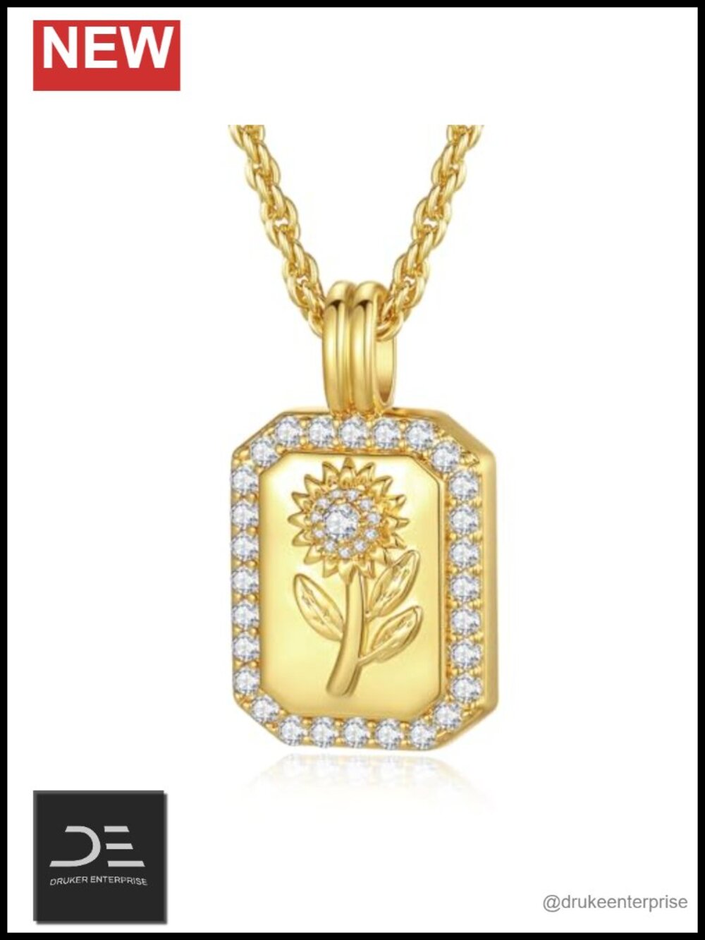 Meeshi 24K Gold Plated Sunflower Pendant Necklace Sterling Silver CZ